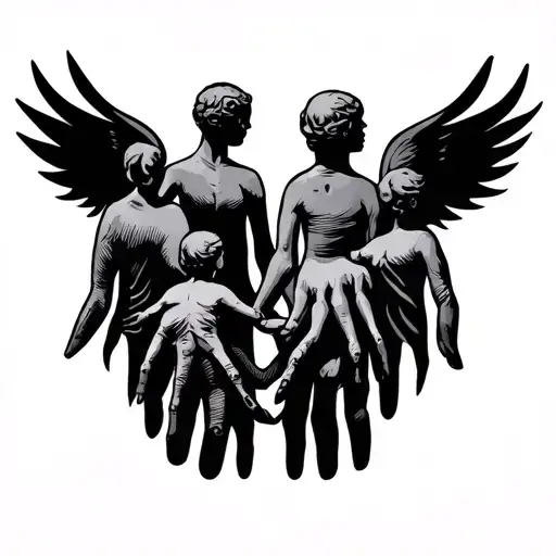 sodiac sign cancer with family holding hands tattoo design idea