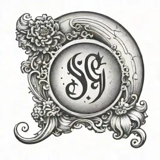 moon with the name Isys in Old English fontface tattoo design idea