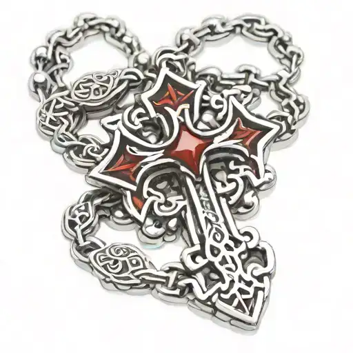 rosary with chrome hearts cross wrapped tattoo design idea
