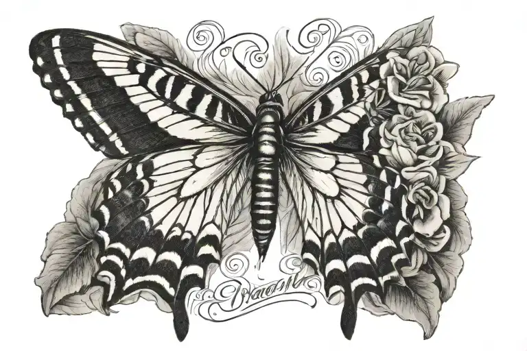 Oregon swallowtail butterfly with cursive phrase below tattoo design idea