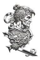 Julius Caesar and the letters 平和と心 tattoo design idea