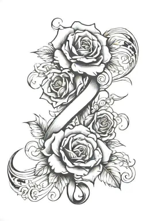 breast cancer ribbon with roses tattoo design idea