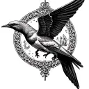 spread winged swallow and Saint Christopher medallion tattoo design idea
