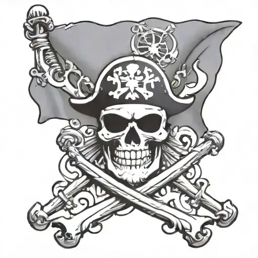 A tattoo of the Whitebeard Pirates' Jolly Roger flag. * Style: Realistic, detailed, inked black tattoo design idea