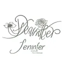 the name Jennifer with a thin and cursive font with the r followed with a rose and two petals in the stem tattoo design idea