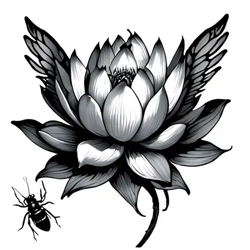 lotus flower with bug wings spread tattoo design idea