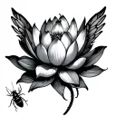 lotus flower with bug wings spread tattoo design idea