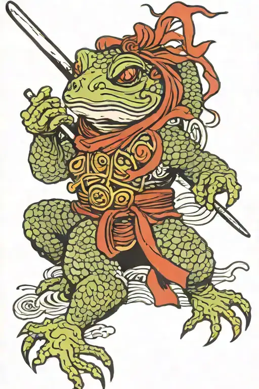 close up of japanese samurai frog tattoo design idea