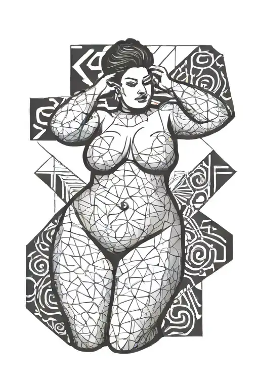 Chubby nude woman posing tattoo design idea