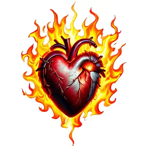 sacred heart surrounded by flames right shoulder elegant  tattoo design idea