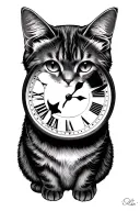 clock moon cat tattoo design idea