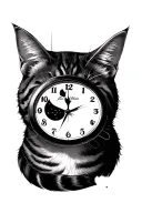 clock moon cat tattoo design idea