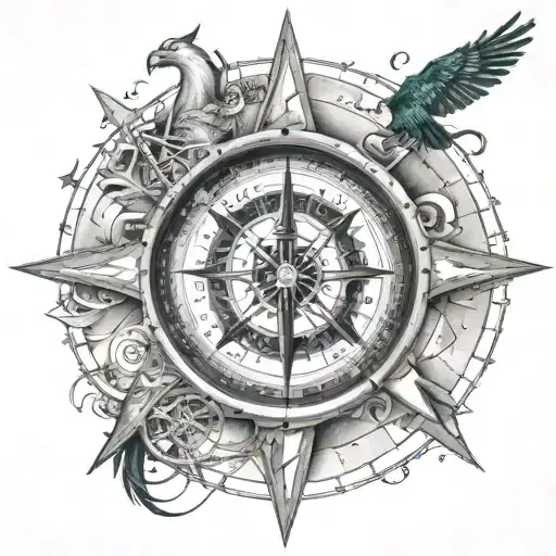 Life compass with each direction pointing towards a different passion (Philadelphia Eagles, United States Air Force, Soccer, Family) tattoo design idea