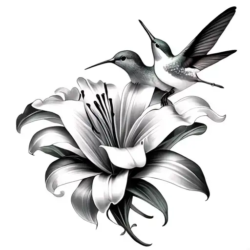 Lily And Hummingbird tattoo design idea