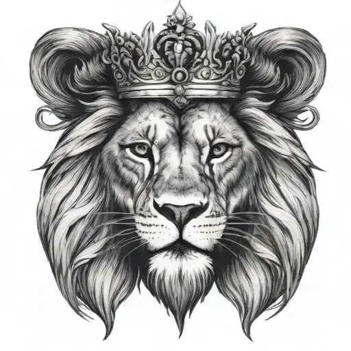 lion looking straight on with crown and scar on the eye that looks like a cross tattoo design idea