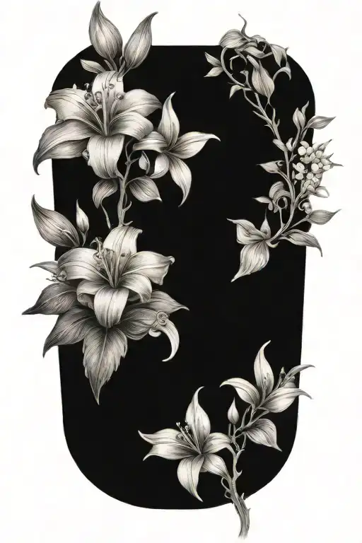 Habiscus flower intertwined roses and lillies thigh tattoo tattoo design idea