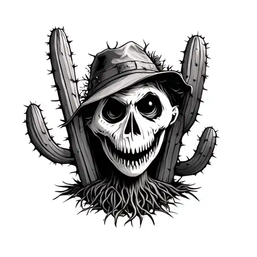scarecrow cactus scary tattoo design idea