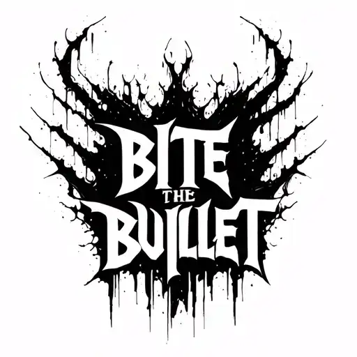 dark abstract sleeve tattoo, expressive blackwork, raw brush strokes saying bite the bullet tattoo design idea