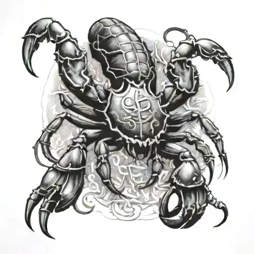 scorpion, crab and the word Lia in it tattoo design idea