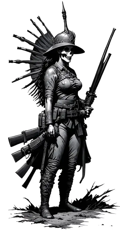 Dead Infantry Queen of Battle scene World War II tattoo design idea