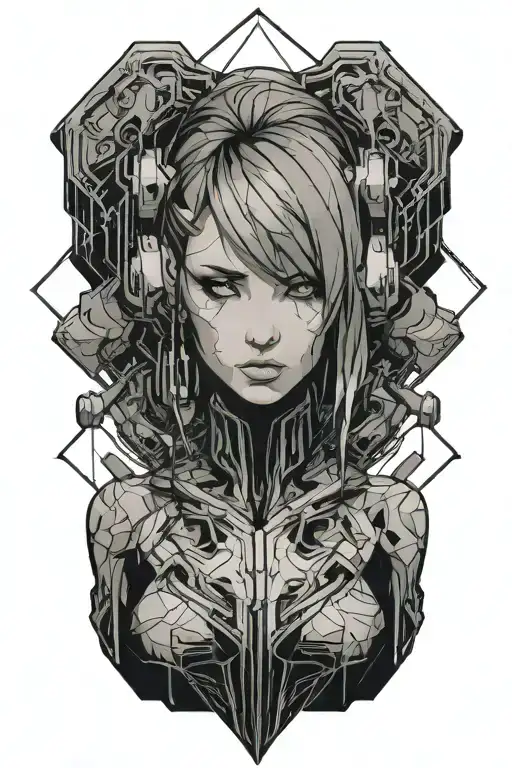 cyberpunk beautifull girl anime tattoo design idea