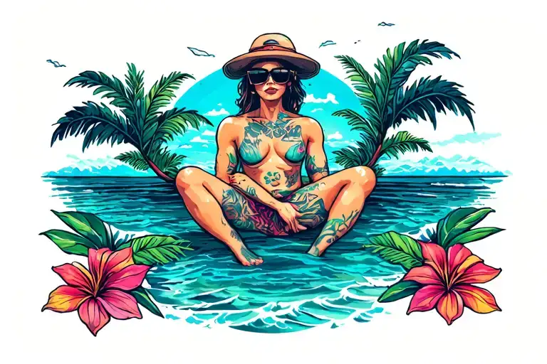 Beach bum relaxing tattoo design idea