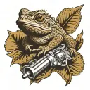 horny toad lying next to a revolver   tattoo design idea