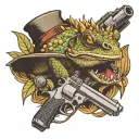 horny toad lying next to a revolver   tattoo design idea