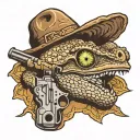 horny toad lying next to a revolver   tattoo design idea