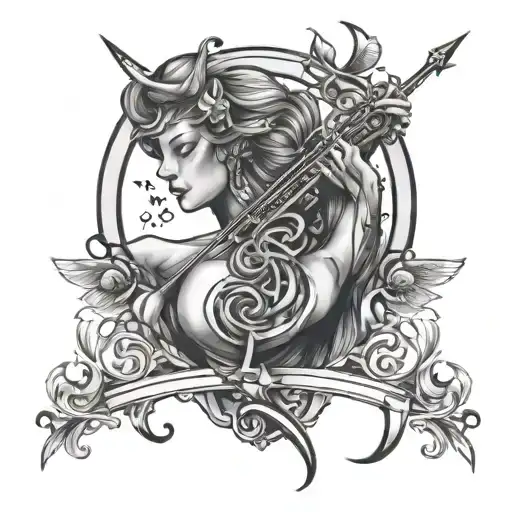 lady Sagittarius music notes tattoo design idea