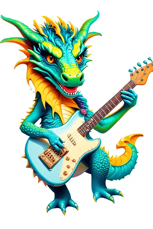 baby dragon playing electric guitar tattoo design idea