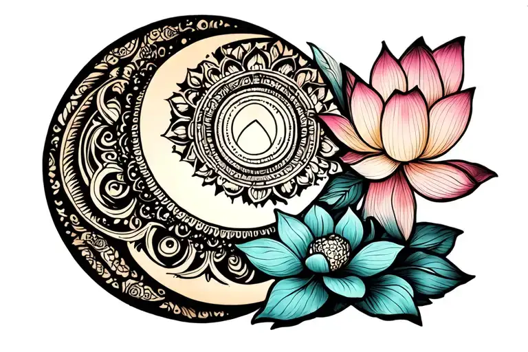 lotus Mandala Sun And Moon tattoo design idea