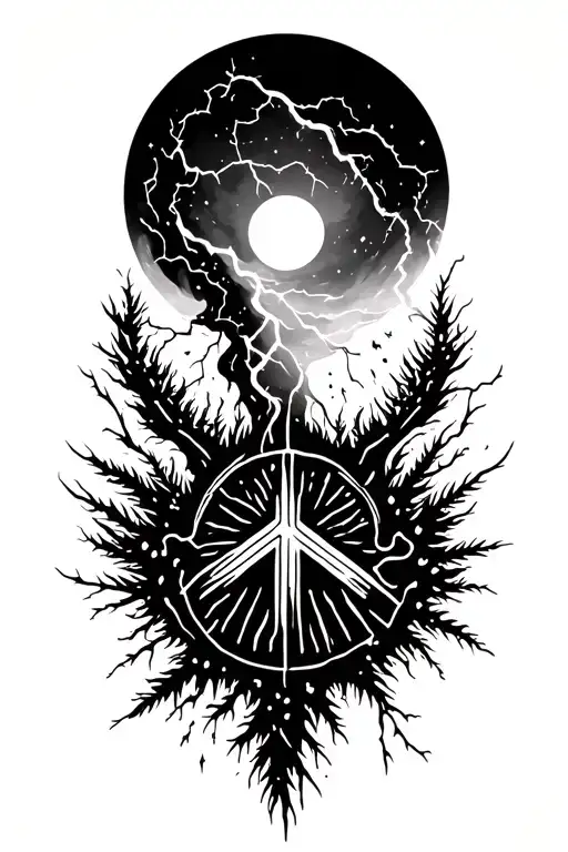 peace and lightining storm and time and nature tattoo design idea
