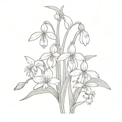 snowdrops, violets, lily of the valley, narcissus, and hollys tattoo design idea