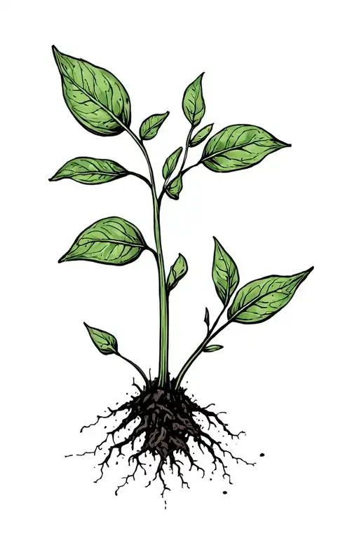 for my daughter pip, a seed in the soil that is sprouting a few leaves. horizontal line for the soil with a few roots tattoo design idea