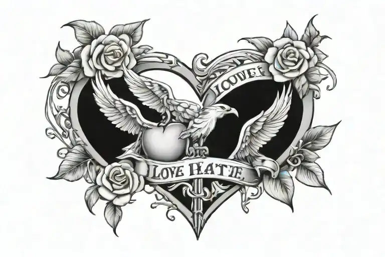 love hate trauma break free tattoo design idea