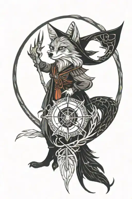 Spider fox witch moon intertwined tattoo design idea