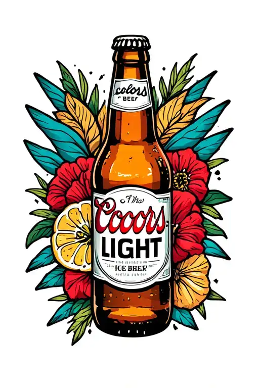 Coors light beer bottle surrounded tattoo design idea
