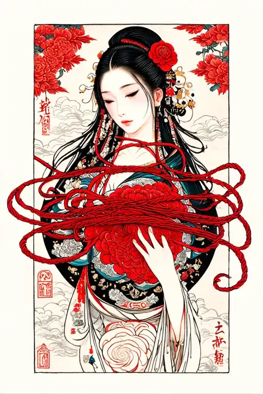 Red String Of Fate norigae tattoo design idea