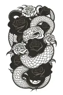 rose and snake blackout tattoo design idea