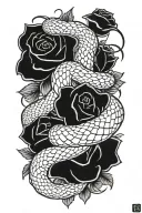 rose and snake blackout tattoo design idea