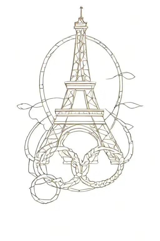 draw the Eiffel Tower on the shin on the left with the Olympic rings tattoo design idea