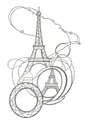 draw the Eiffel Tower on the shin on the left with the Olympic rings tattoo design idea