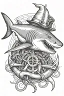 shark biting an anchor wearing a sailor hat tattoo design idea