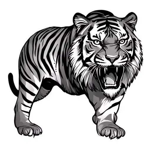Indian tiger full body scary and a fiji arm band tattoo design idea