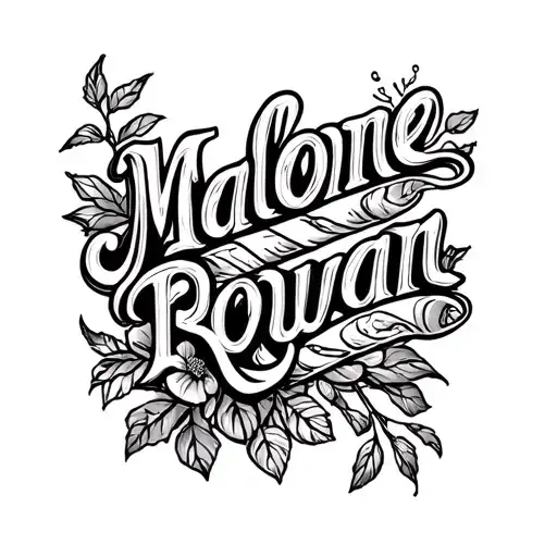 A tattoo design combining the names Malone, Rowan, and Rivet in a creative and visually appealing way, representing your favorite things tattoo design idea