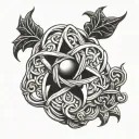 witch knot design incorporating elements tattoo design idea