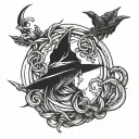 witch knot design incorporating elements tattoo design idea