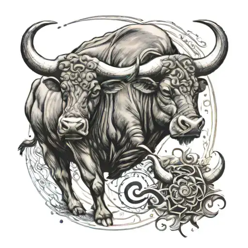 Taurus bull protecting pisces zodiac sign and cancer zodiac sign tattoo design idea