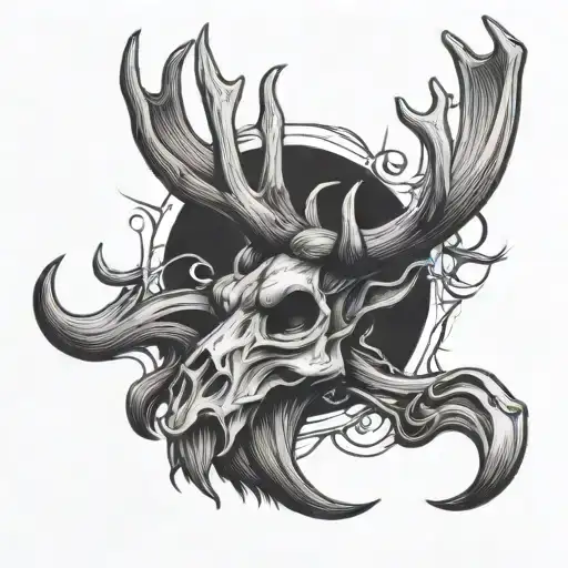 cross antlers and hook tattoo design idea